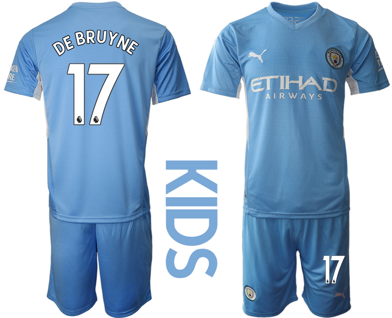 Youth 2021-2022 Club Manchester City home blue #17 Soccer Jersey->youth soccer jersey->Youth Jersey